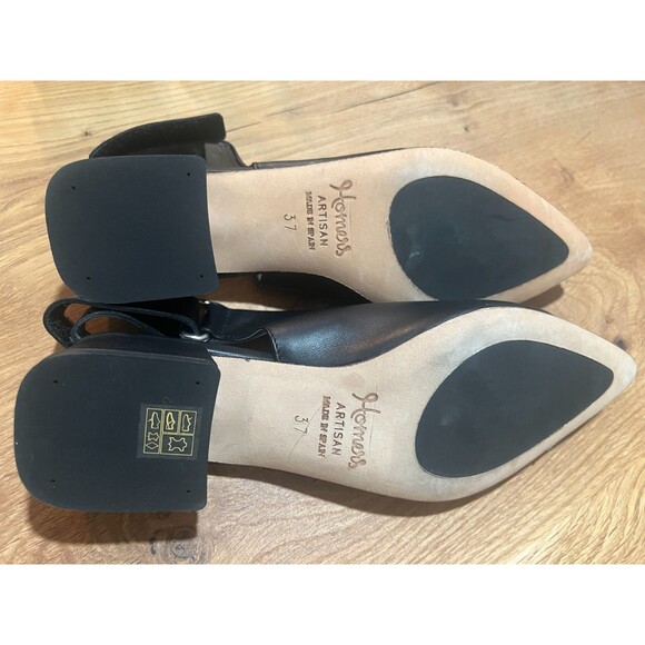 NWOB Homers Black Pointy Toe Sling Back Block Heel Hand Crafted Shoes Size 37 - Picture 8 of 10